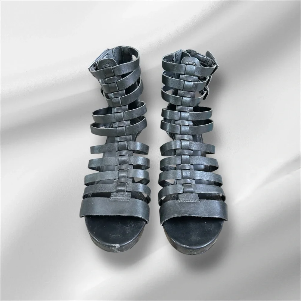 Via Spiga high heel sz 7 leather Roman strappy buckles platform dress shoes - Picture 4 of 12